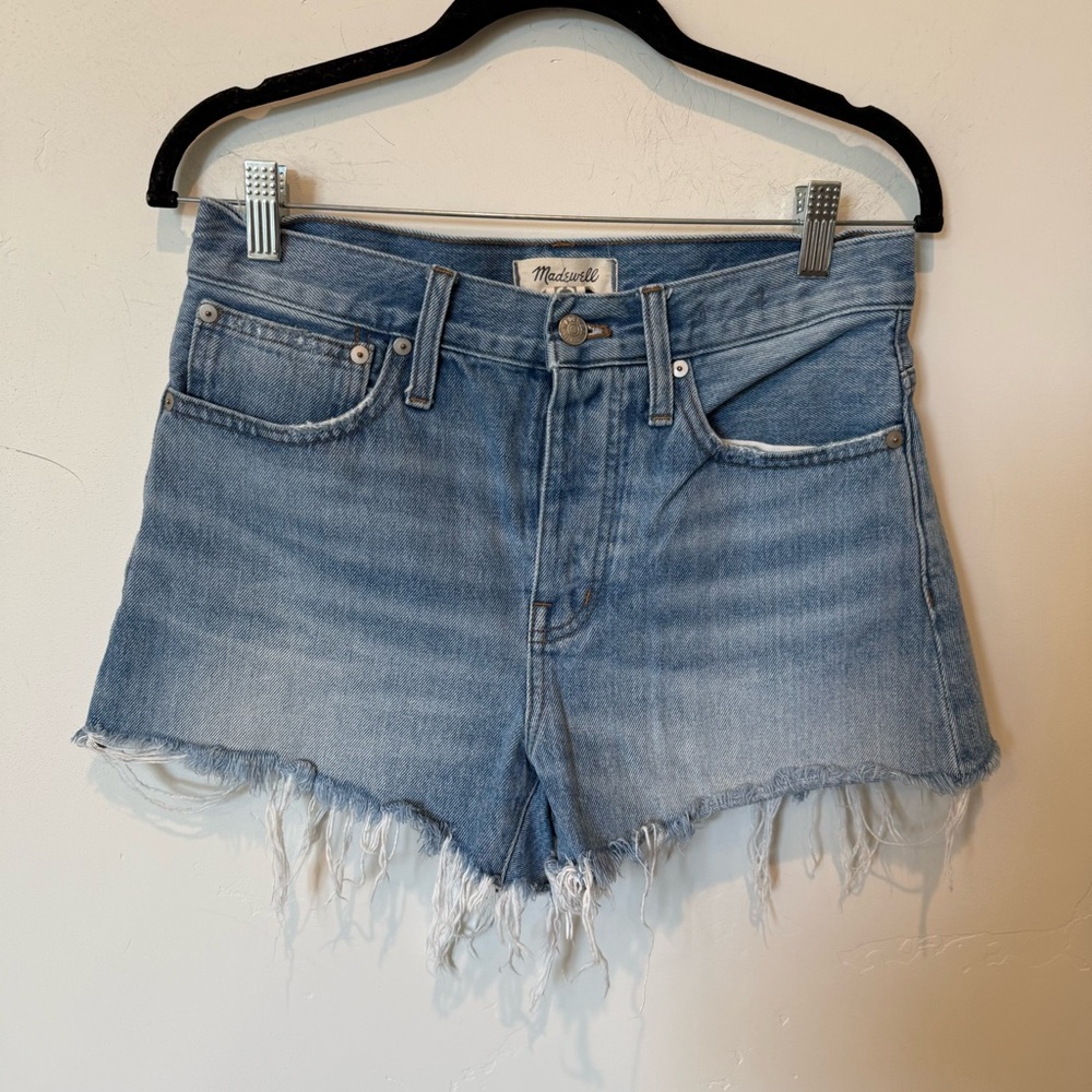 Madewell Light Blue Frayed Relaxed Denim Jean Shorts Womens Size 25 High Rise